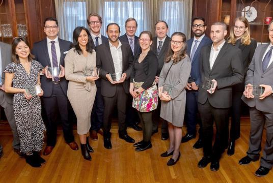 Photo From left to right: Michael Flanders, Emily Duong, Siddharth Nath, Sarah Chibane, Thomas Barabé-Tremblay, Shady Abid, David Luckow, Mélanie Mondou, Jean-Pierre Farmer, Karen Sigman, Hamid Al Badi, Shawn Karls, Rebecca Oksenhendler, Sam Joseph Daniel. Photo: Joni Dufour.